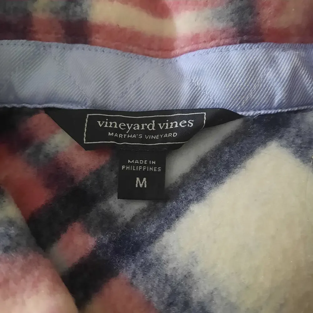 Vineyard Vines Womens Oversized Blue and Pink Plaid Print Brushed Shacket Size M